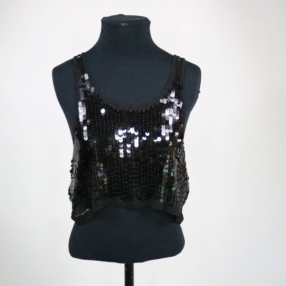 URBAN BEHAVIOR Sequin Crop Tank Top  S Black